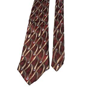 Stafford Mens Silk Tie Geometric Pattern Red Brown Beige Necktie